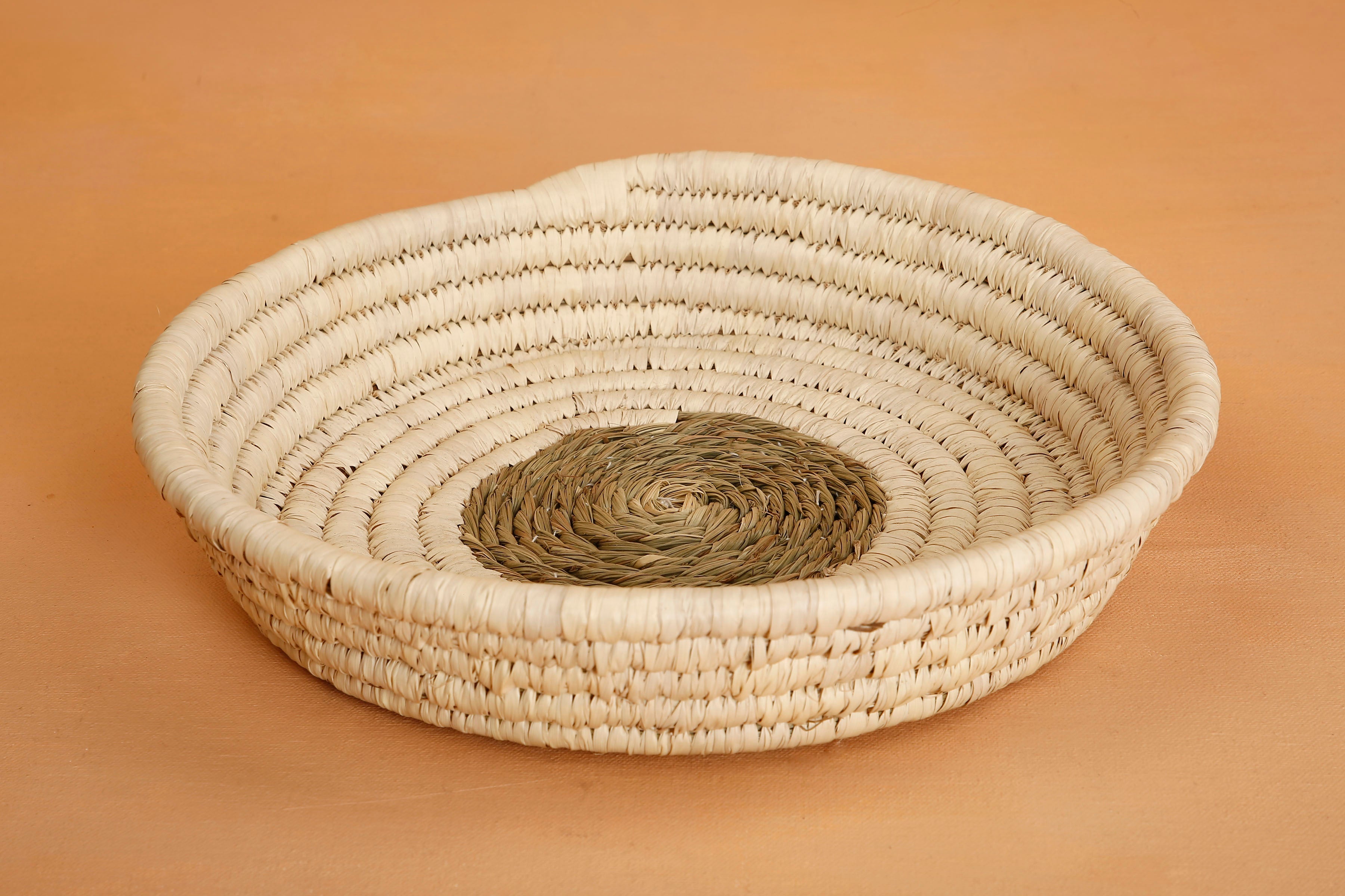 Palm & Sabai Grass Round Basket, 13" Inches round