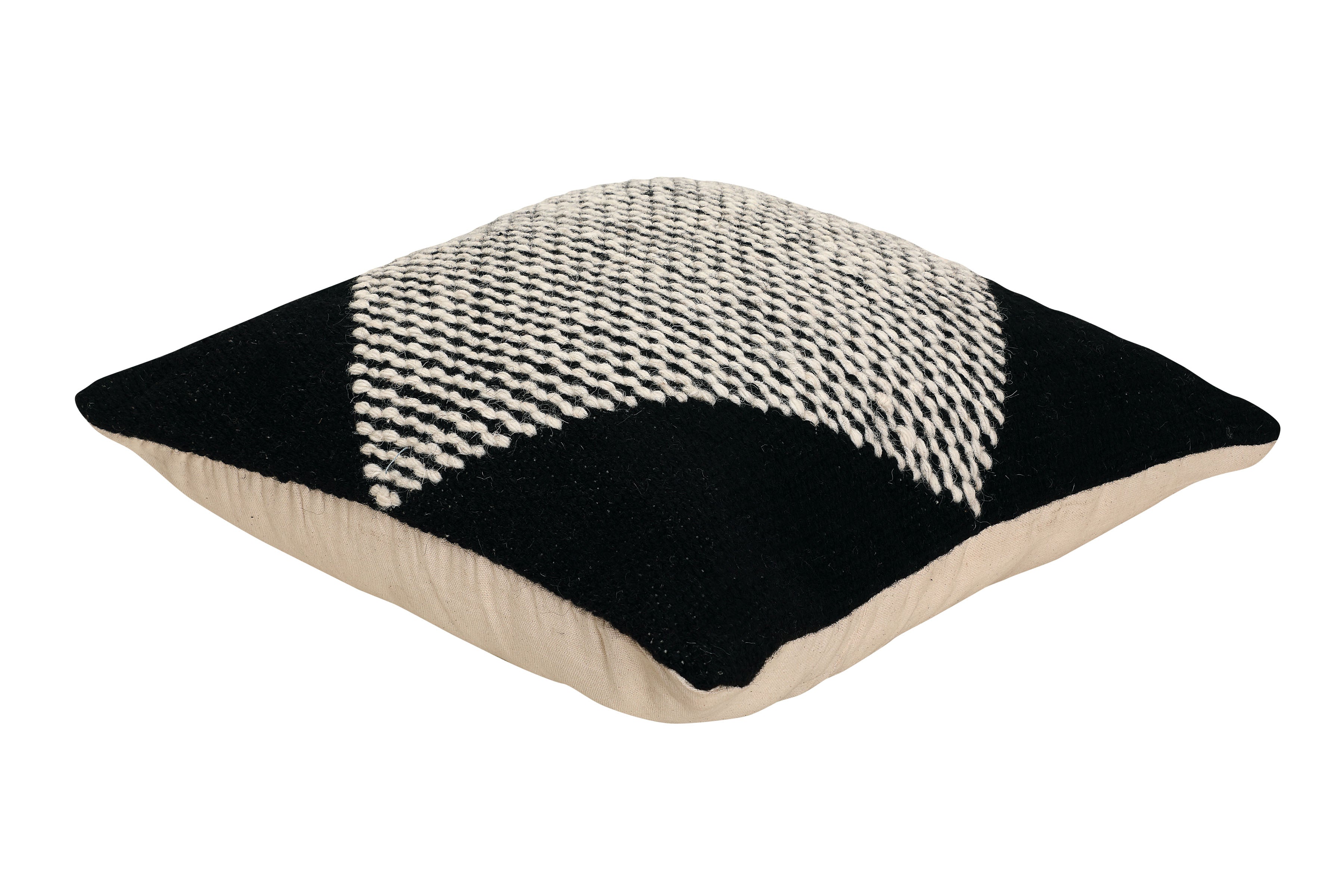 GoodWeave Certified Diagonal Stripe Wool Pillow - Black, 18x18 Inch