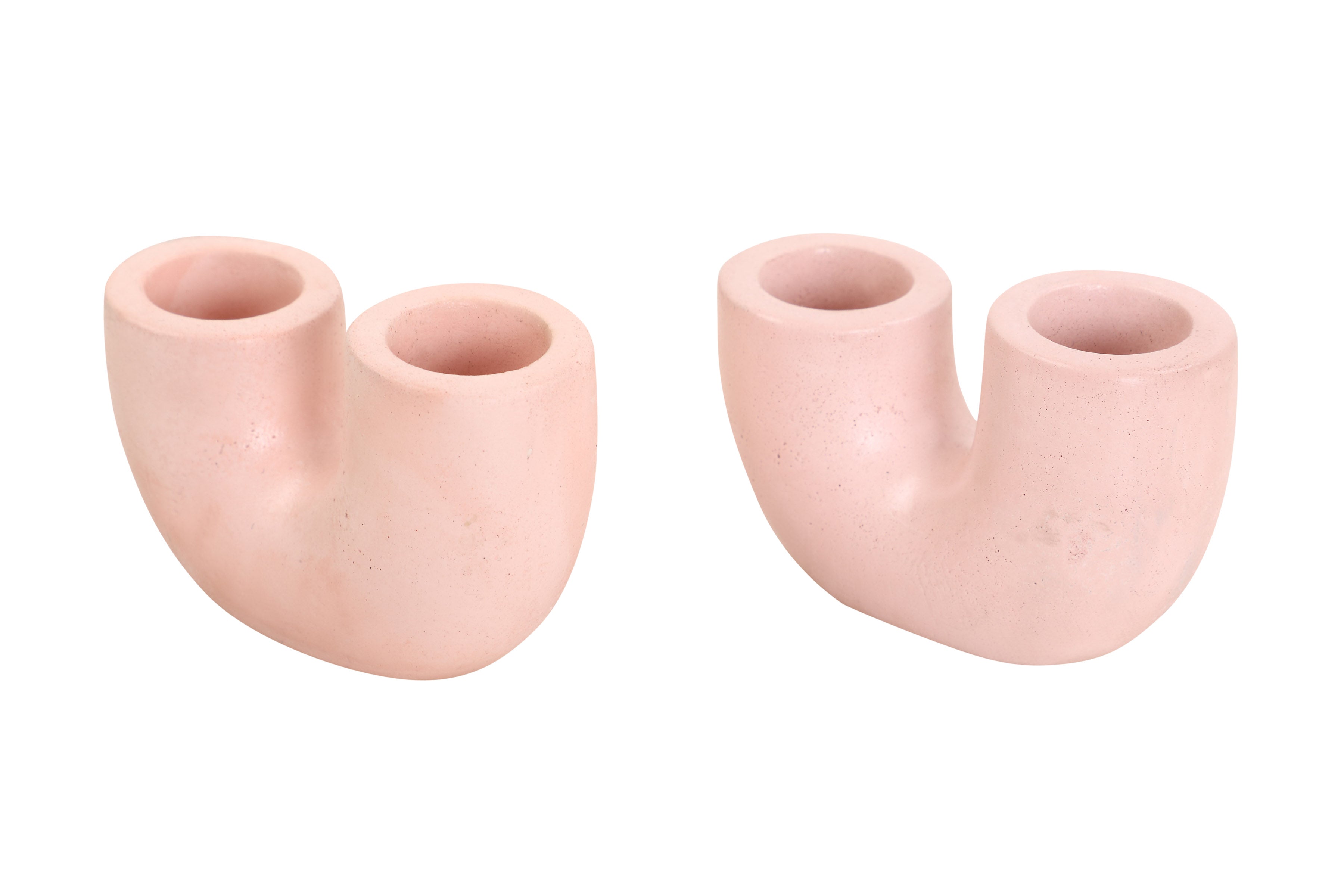 Nordic Style U Shaped Concrete Candle holder- Pink  2x2.5 Inch ( Set of 2)