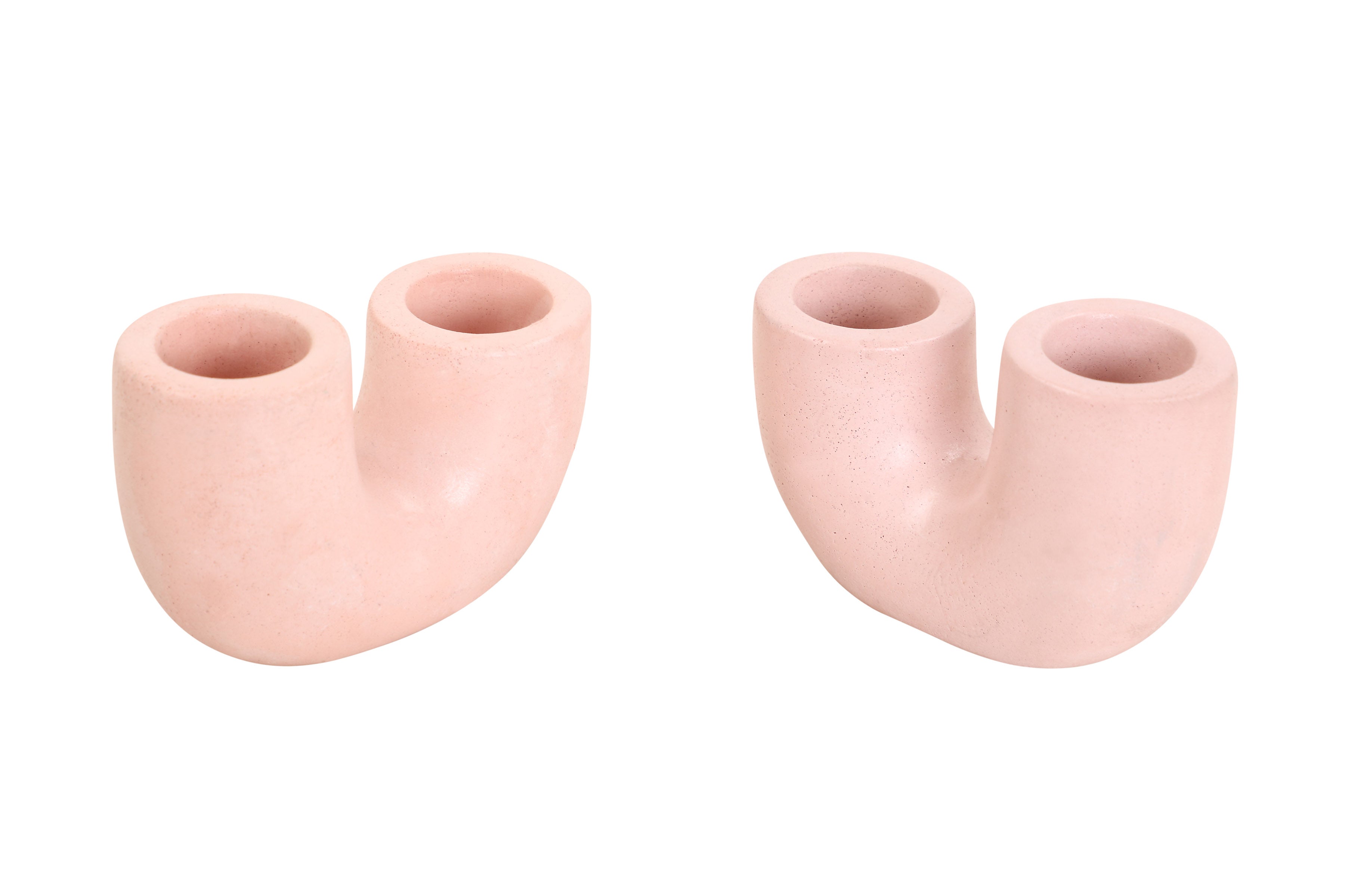 Nordic Style U Shaped Concrete Candle holder- Pink Set of 2,  2x2.5 Inch