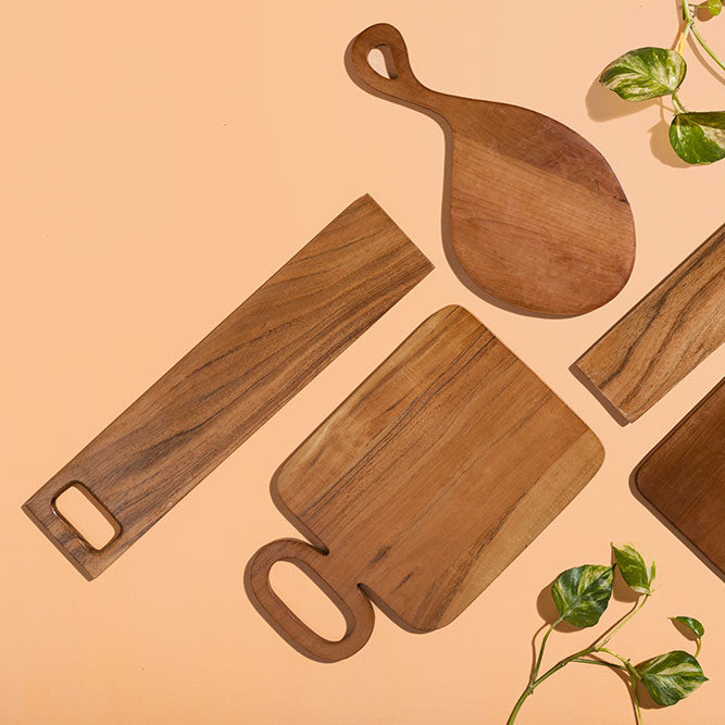 Handmade Teak Wood Charcuterie Board -17.9"x3.6" (Set of 2)