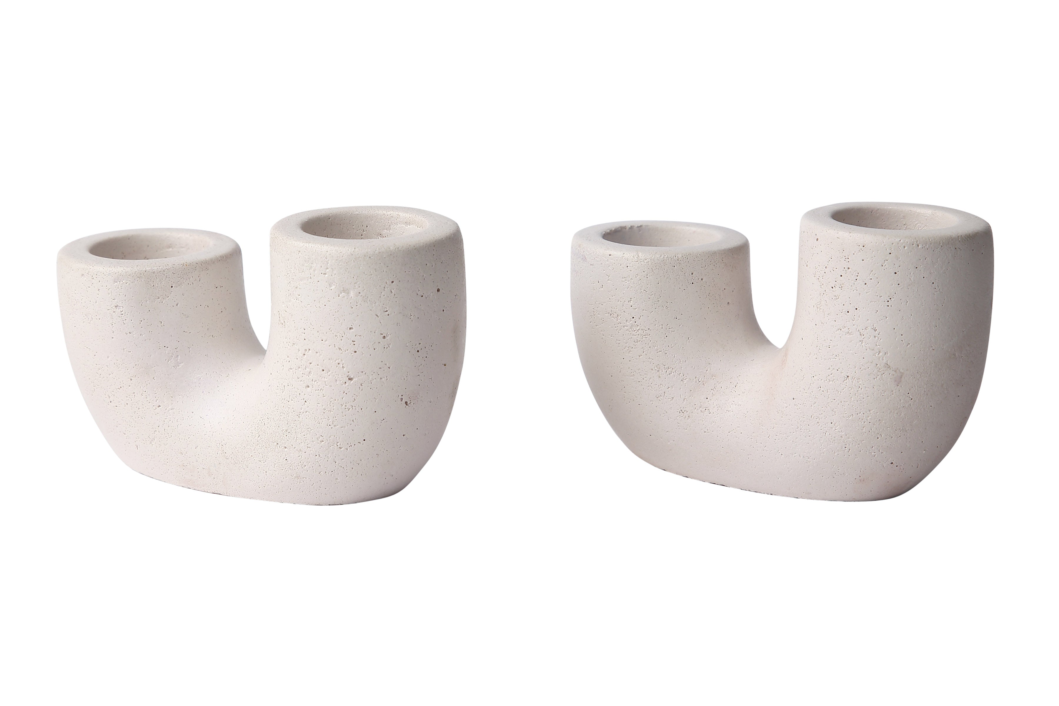 Nordic Style U Shaped Concrete Candle holder- Ivory 2x2.5 Inch (Set of 2)