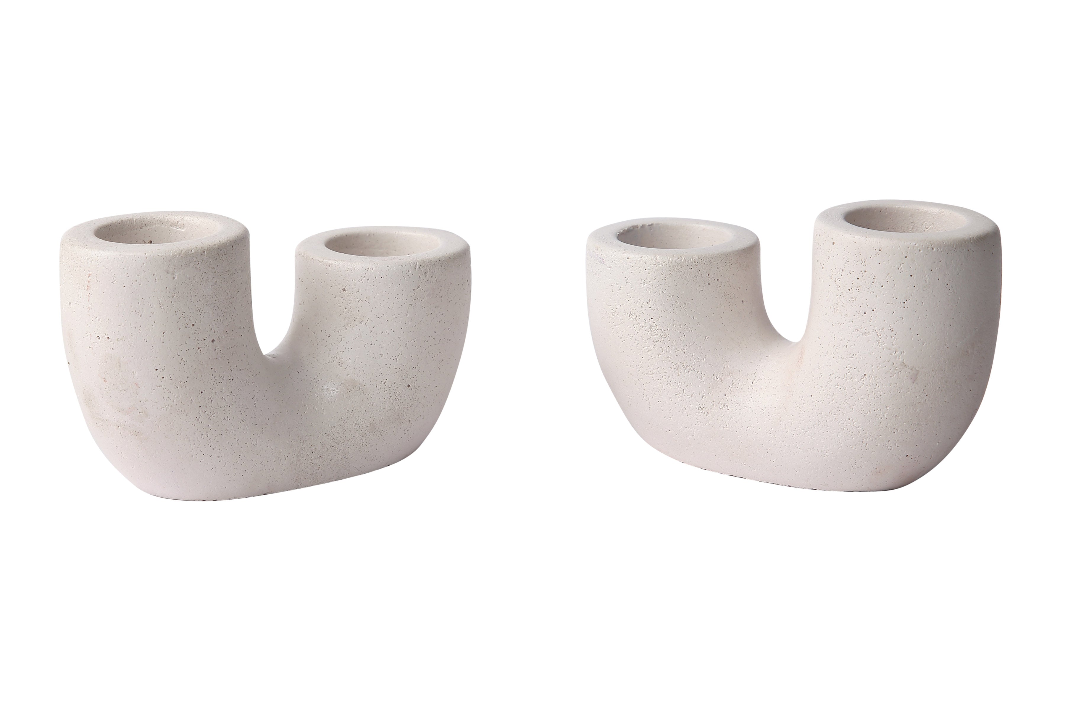 Nordic Style U Shaped Concrete Candle holder- Ivory Set of 2,  2x2.5 Inch