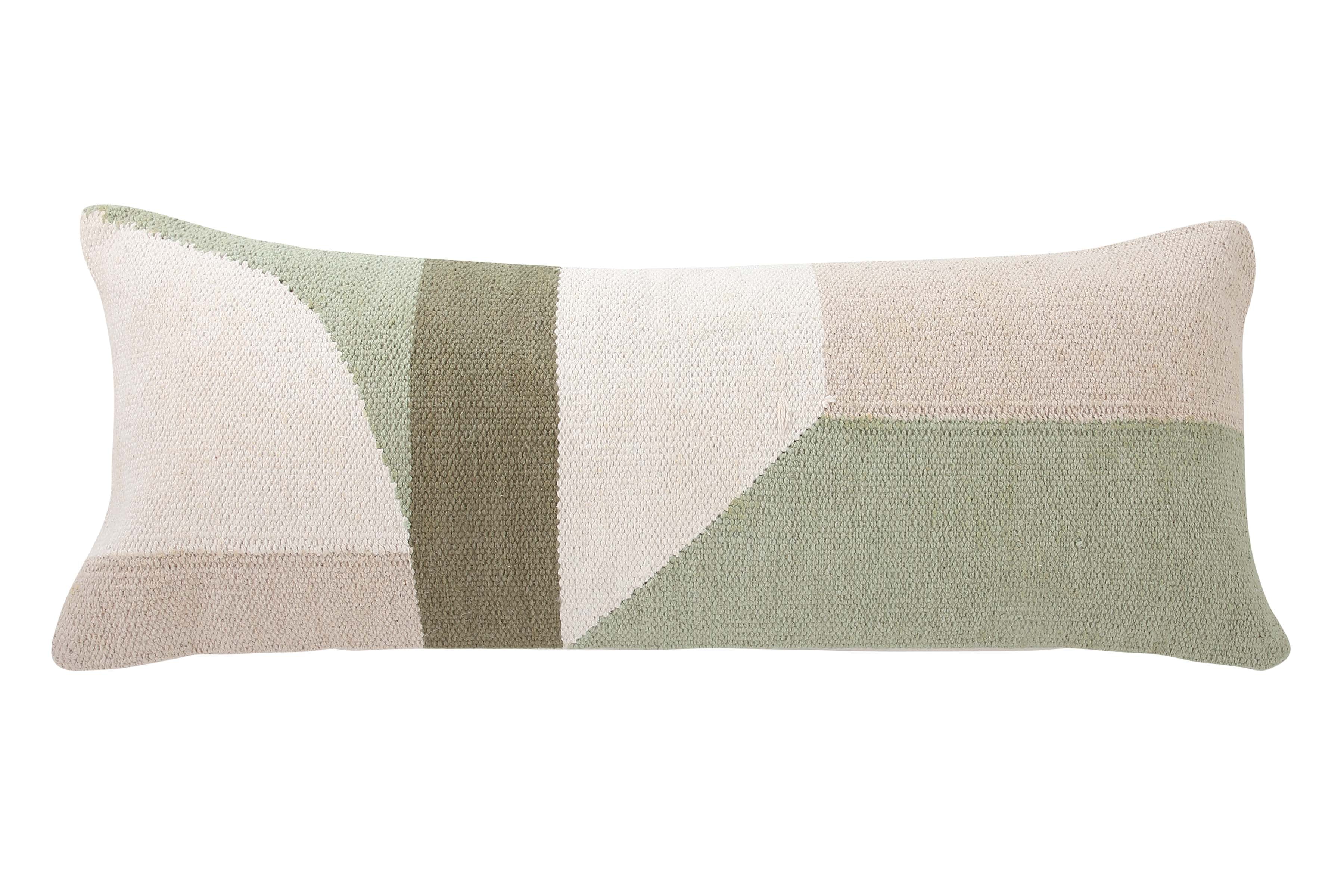 Handmade Geo Shapes Lumbar Pillow, Sage- 12x30 inch
