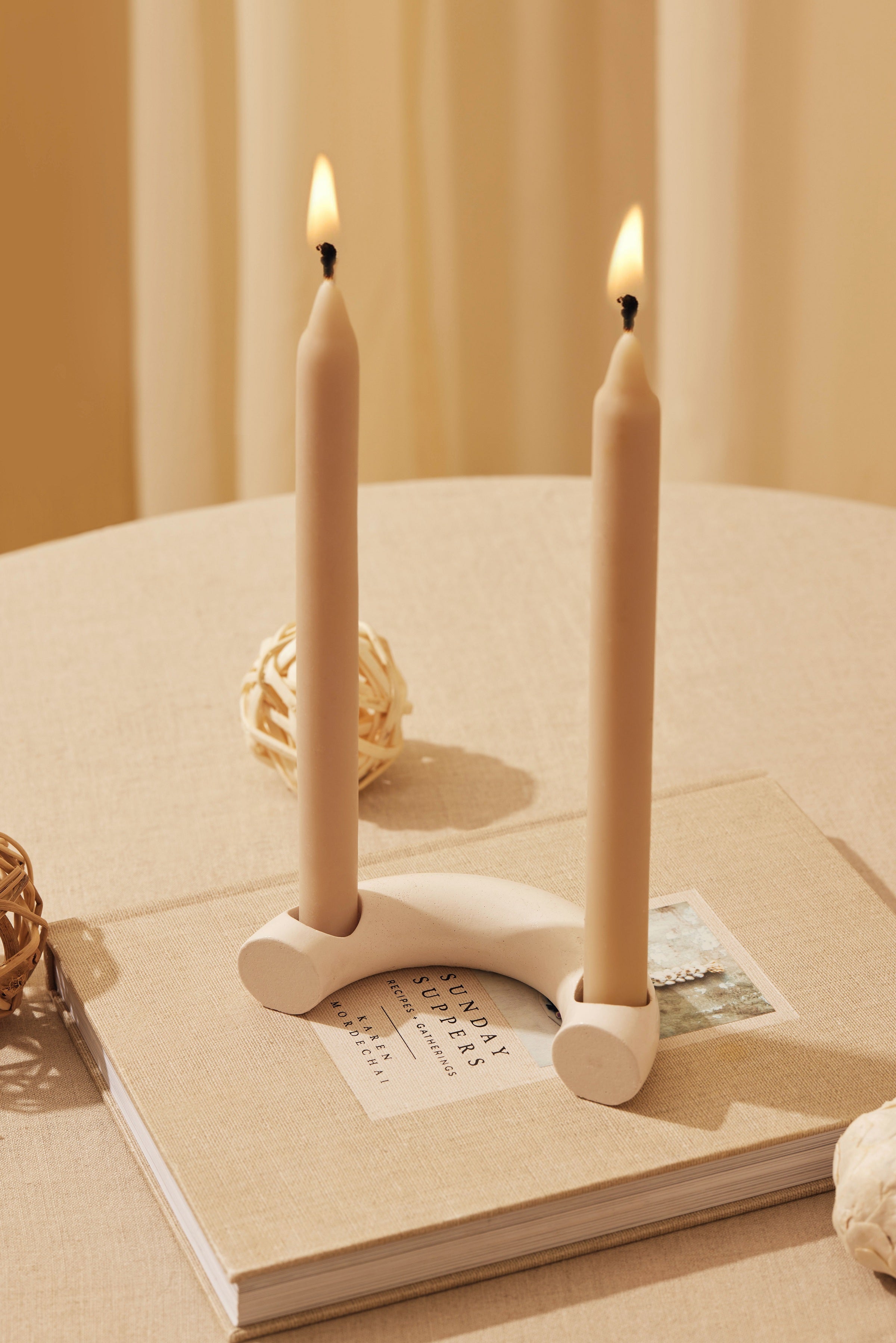 Nordic Style C Shaped Concrete Candle holder-  Ivory (Set of 2)