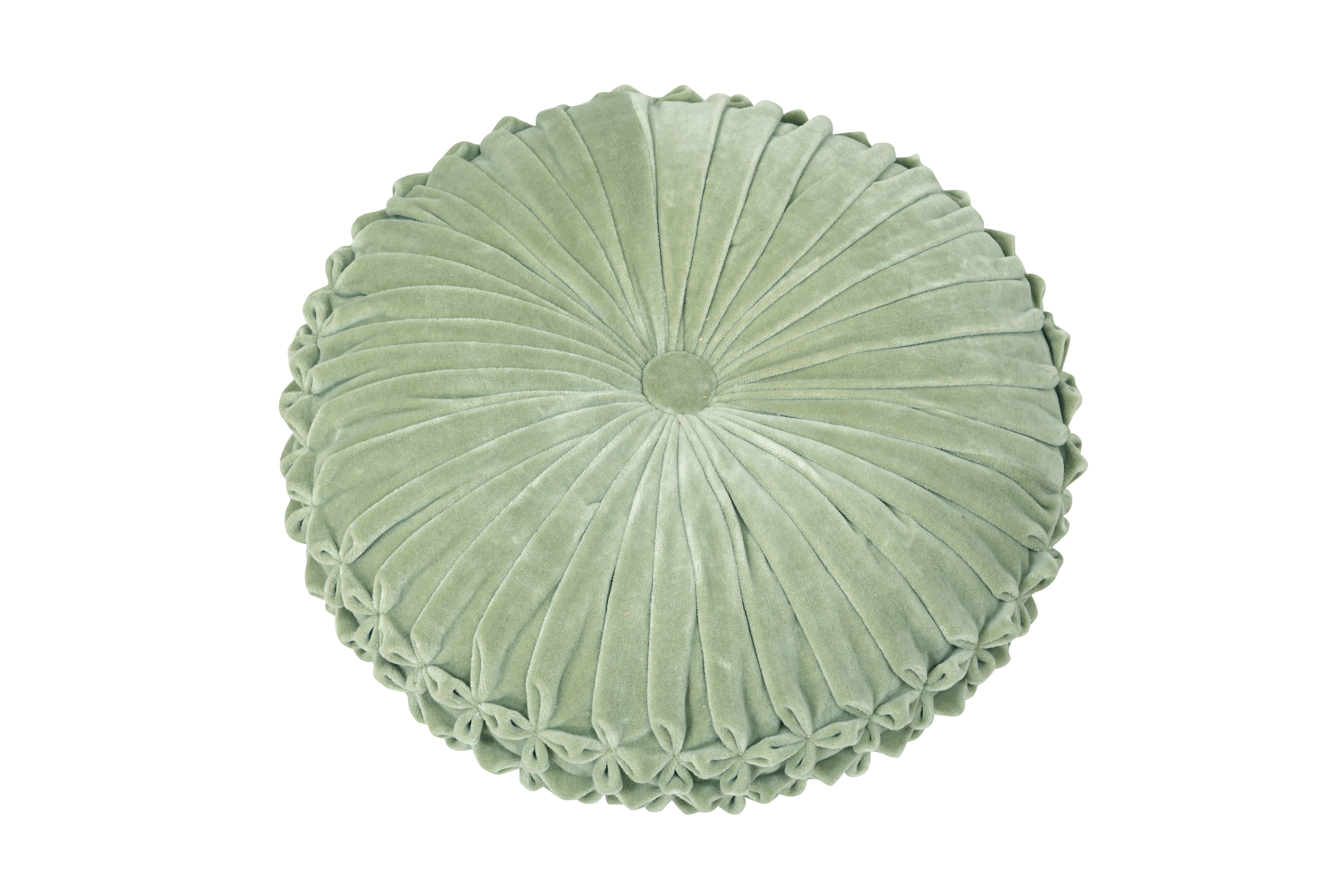 Velvet Round Handmade Pillow, Pistachio Green  - 16 Inch