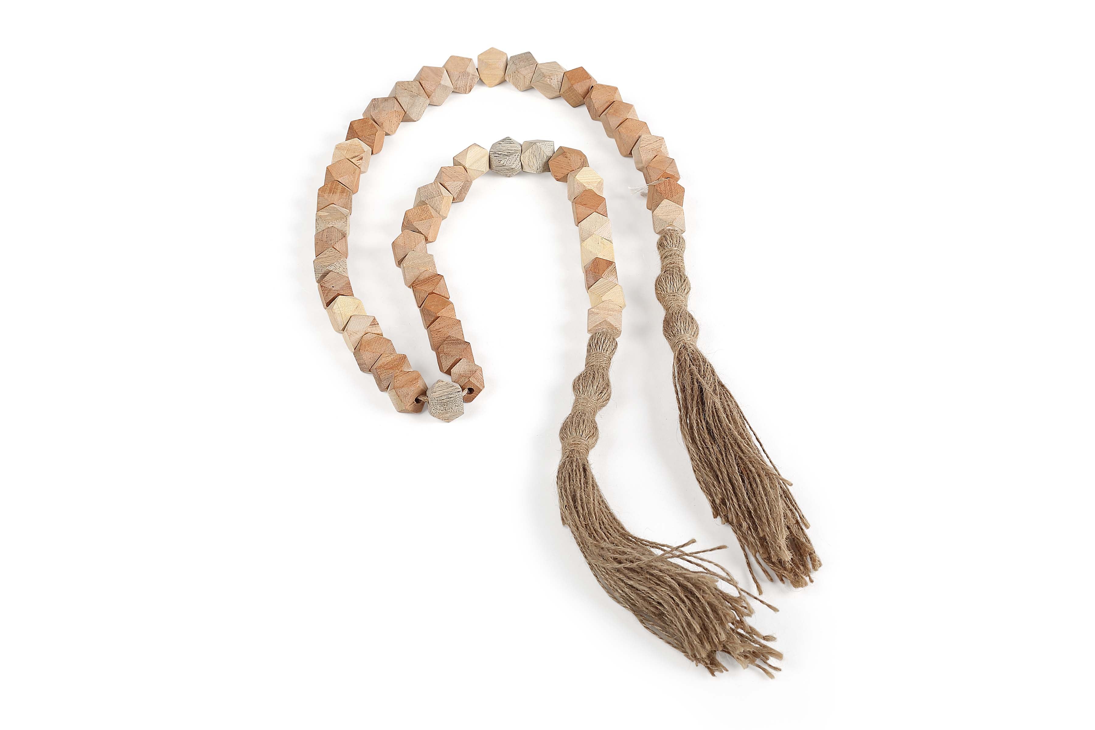 Fall Wooden Geometric Beads Garland with Jute Tassel-39inches (Set of 3)
