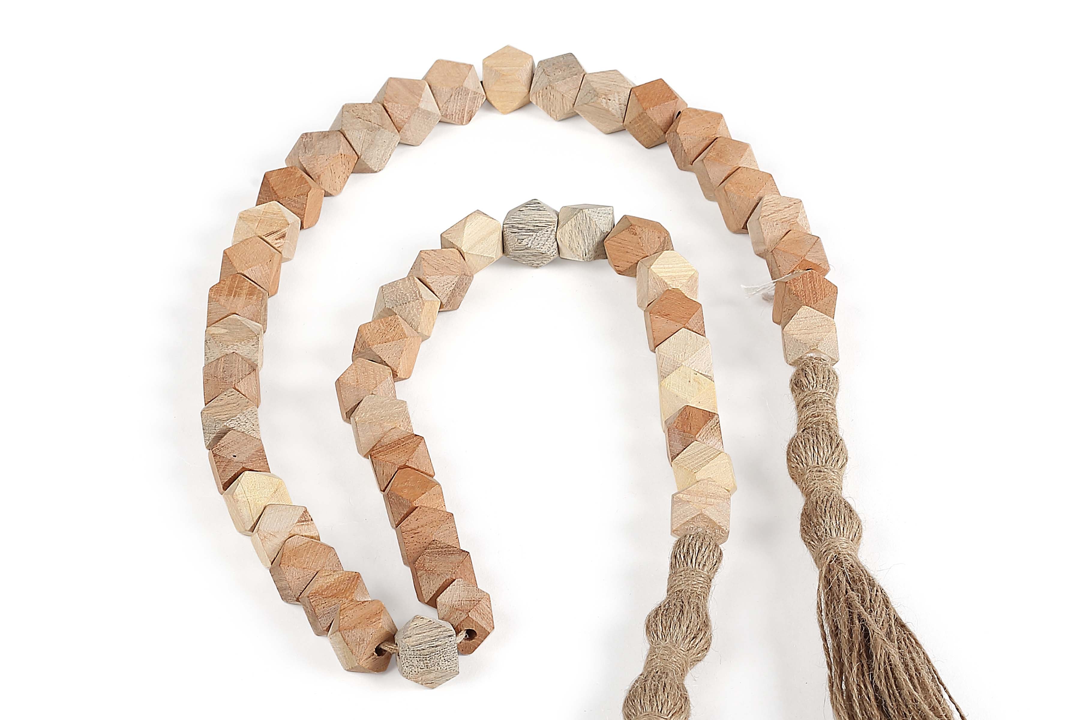 Fall Wooden Geometric Beads Garland with Jute Tassel-39inches