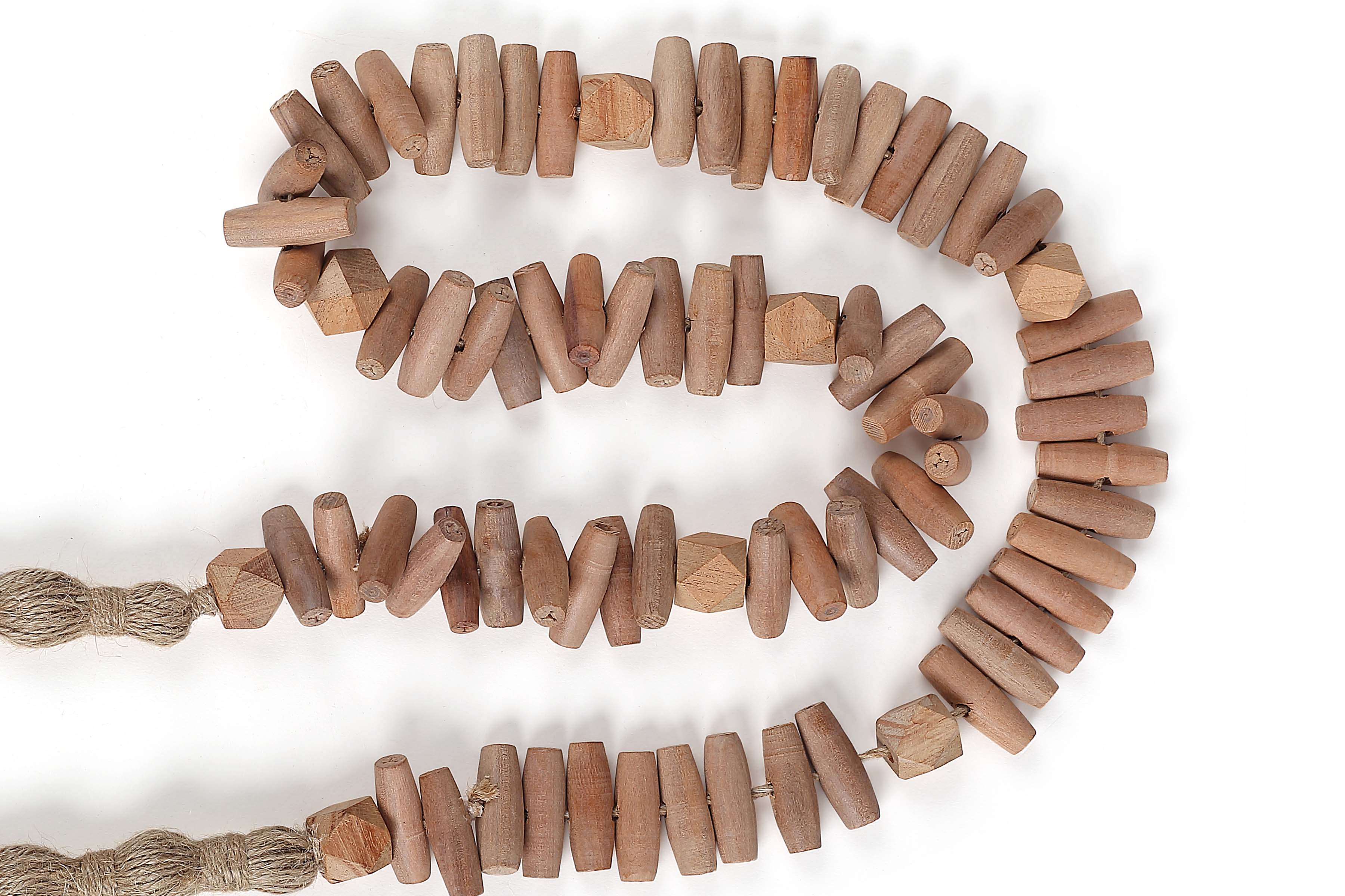Fall Wooden Oval Beads Garland with Jute Tassel-39inch