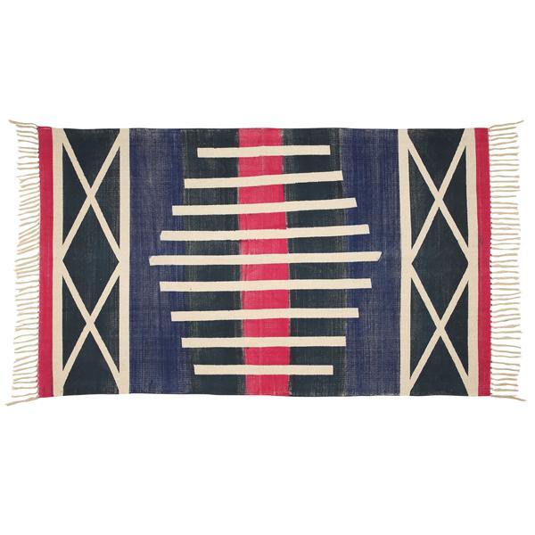 Navy Blue with Natural Stripes Printed Rug - 36x60 inch - The Artisen