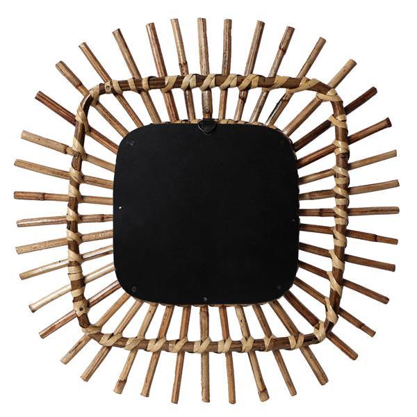 Square Spike Rattan Mirror Wall Decor - 15 inch Wallhanging - The Artisen